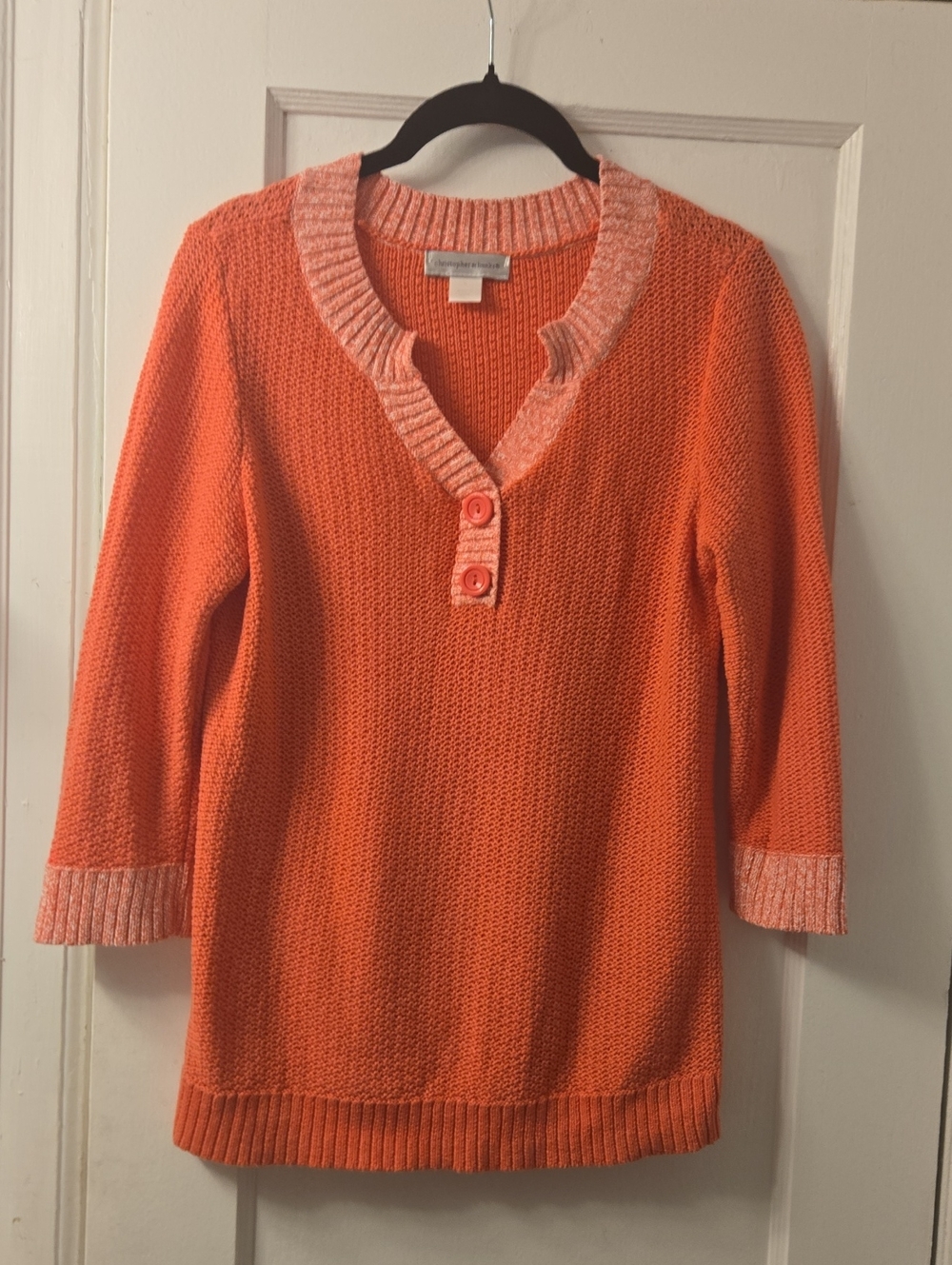Christopher & Banks Coral V-Neck Button Knit Sweater